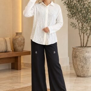 Off-White Embroidered Button-Down Shirt – Hikma
