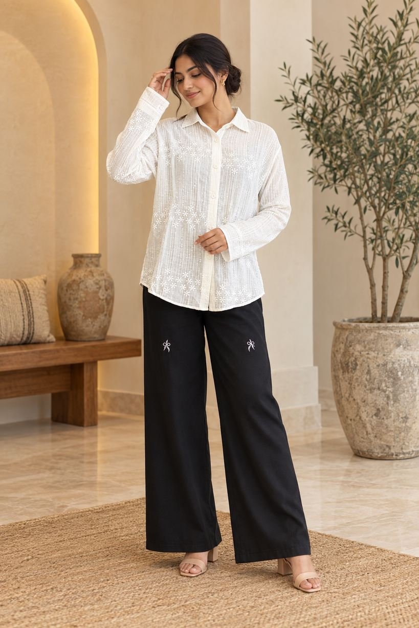 Off-White Embroidered Button-Down Shirt – Hikma