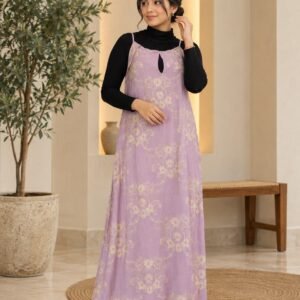 Lilac Floral Printed Pinafore Maxi Dress – Hikma