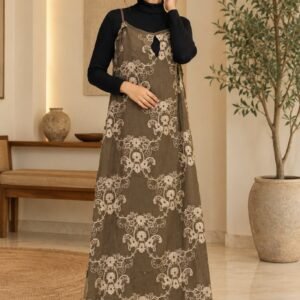 Olive Brown Floral Printed Pinafore Maxi Dress – Hikma