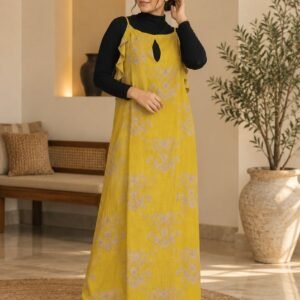 Mustard Yellow Floral Printed Pinafore Maxi Dress – Hikma