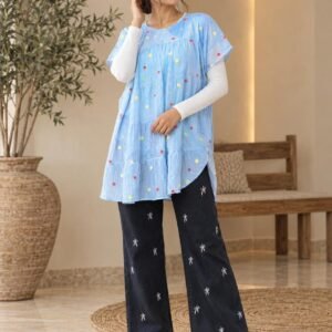 Sky Blue Confetti Embroidered Tiered Top – Hikma