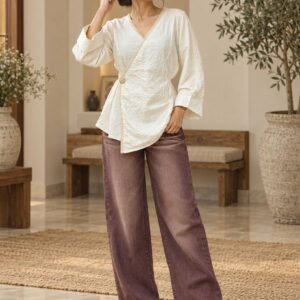 Ivory Crinkled Wrap Top – Hikma
