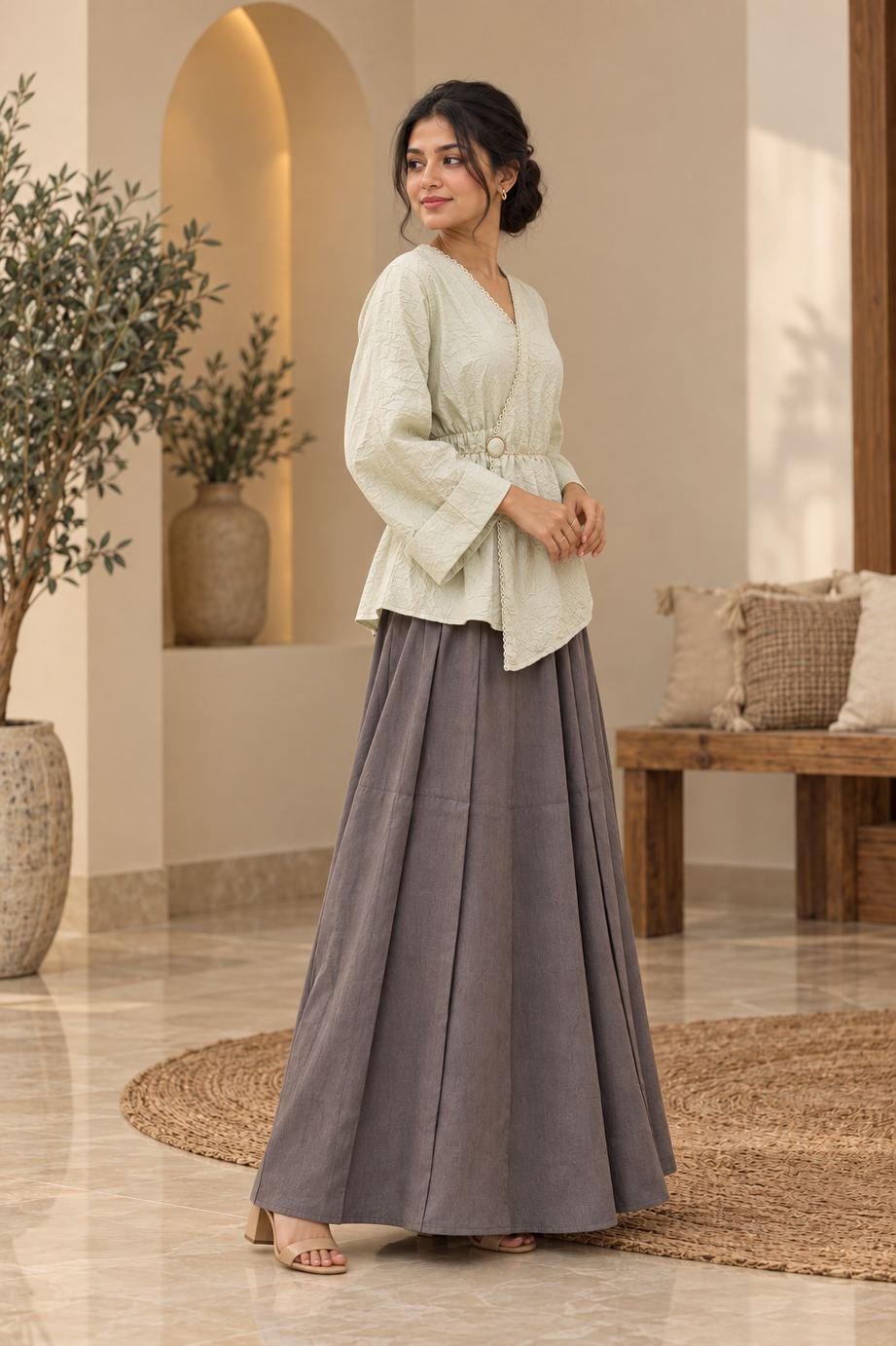 Sage Crinkled Peplum Wrap Top – Hikma - Image 2