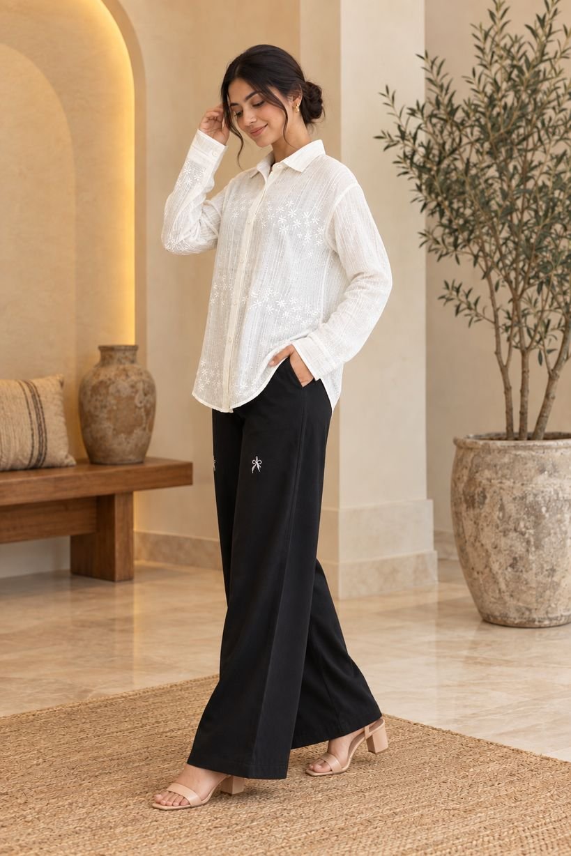 Off-White Embroidered Button-Down Shirt – Hikma - Image 2
