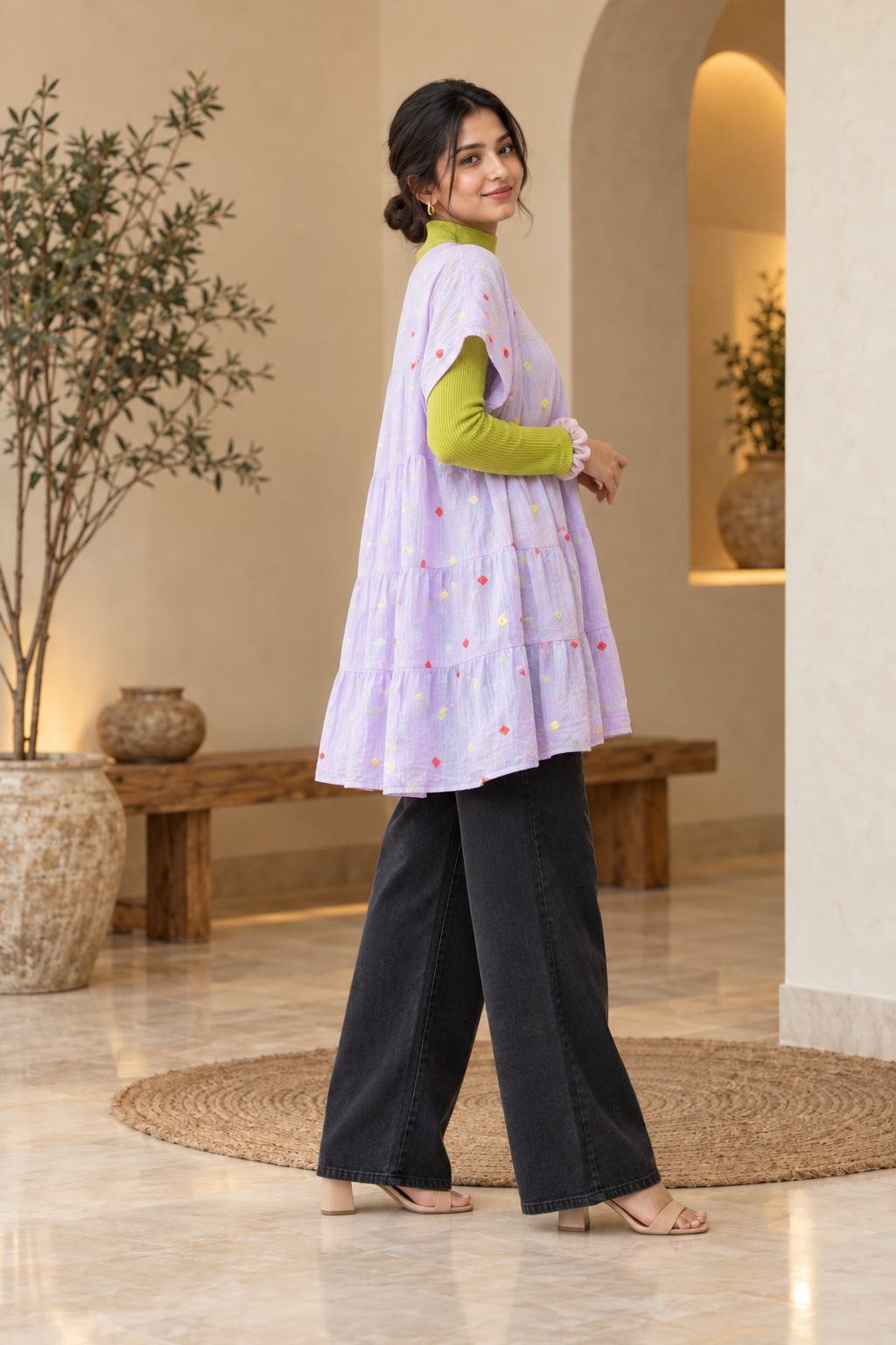 Lavender Confetti Embroidered Tiered Top – Hikma - Image 2