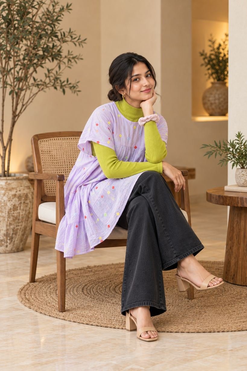 Lavender Confetti Embroidered Tiered Top – Hikma - Image 3