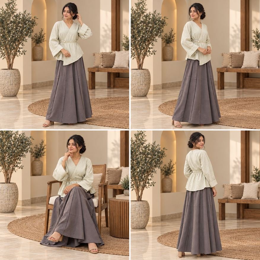Sage Crinkled Peplum Wrap Top – Hikma - Image 4
