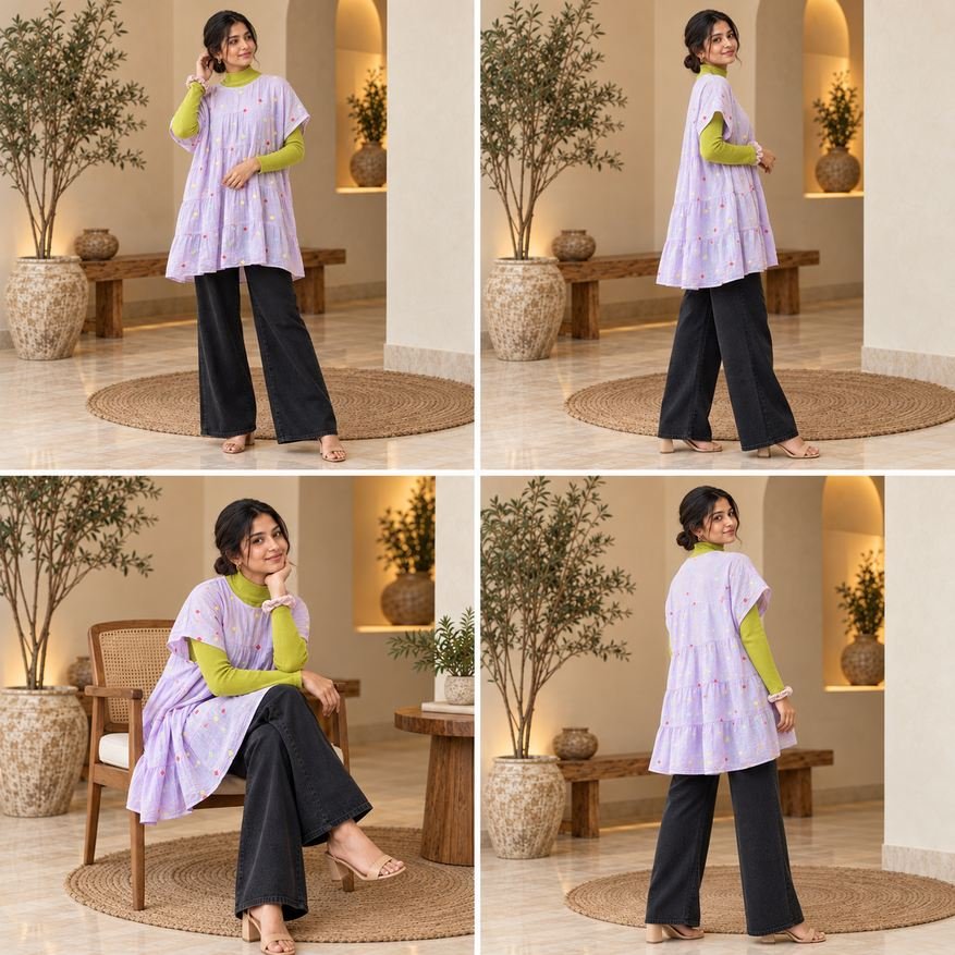 Lavender Confetti Embroidered Tiered Top – Hikma - Image 4