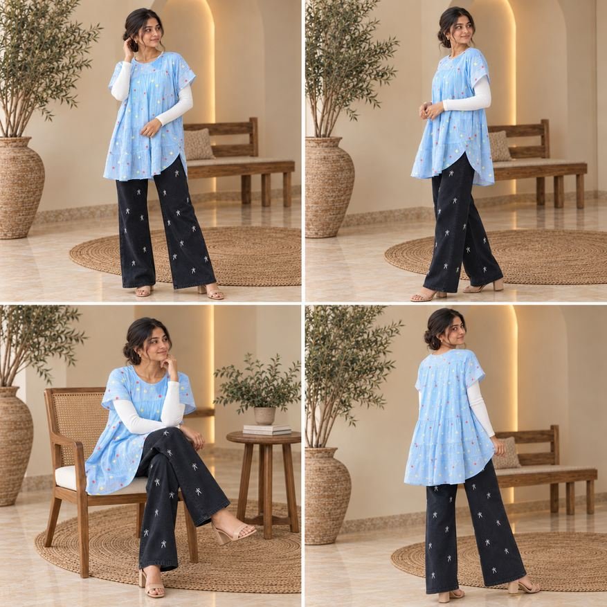 Sky Blue Confetti Embroidered Tiered Top – Hikma - Image 4