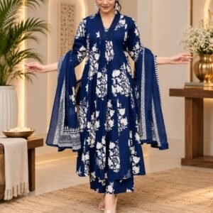 Navy Floral Printed Kurta Set – Hikma