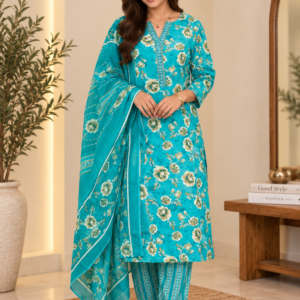 Turquoise Floral Printed Salwar Set – Hikma