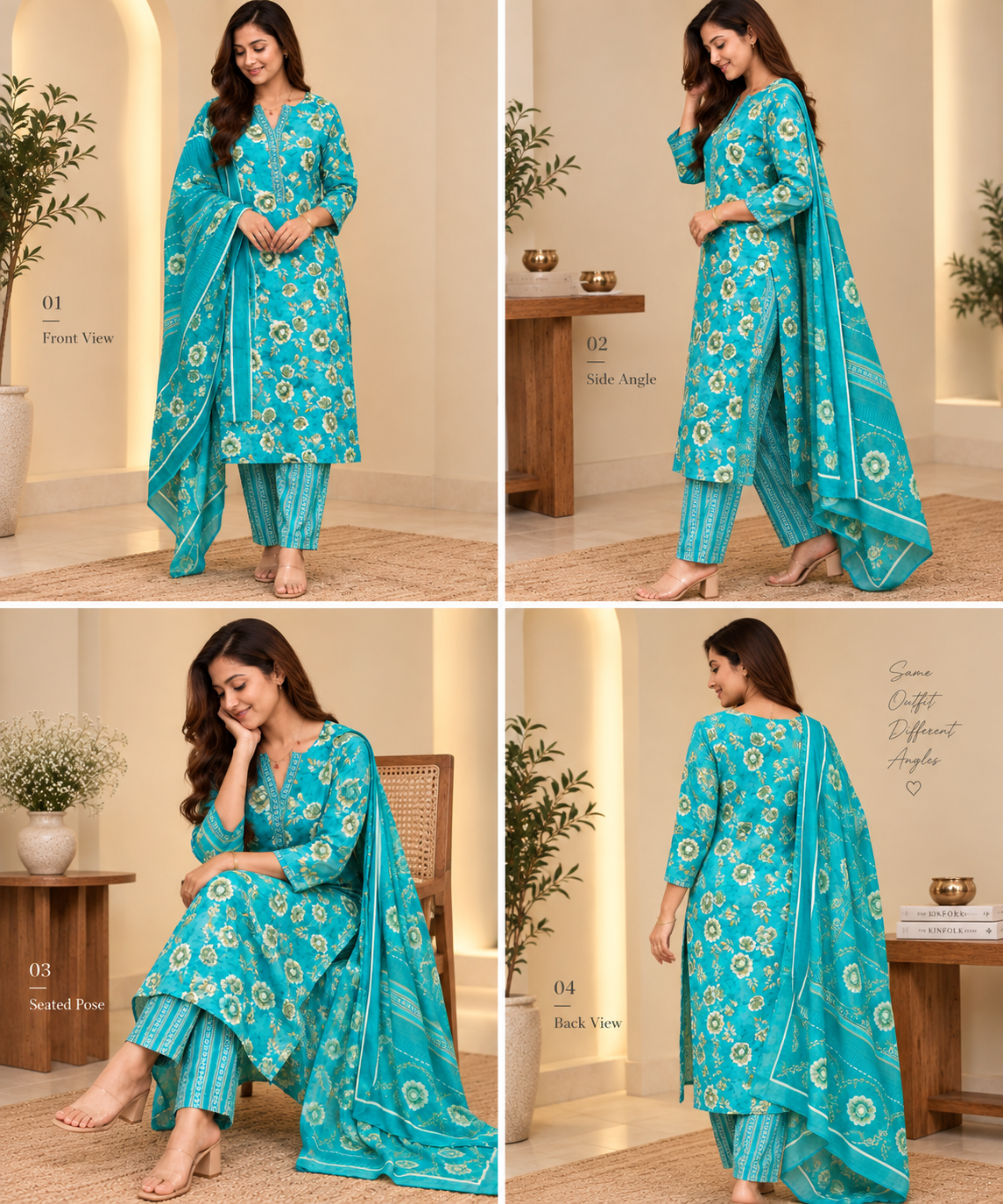 Turquoise Floral Printed Salwar Set – Hikma - Image 4
