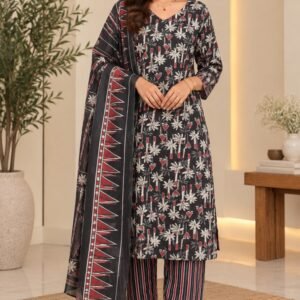Black Floral Printed Suit - Hikma