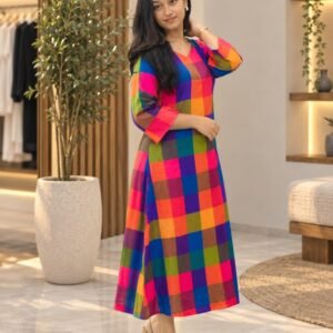 Multicolor Checkered Printed Dress – Hikma