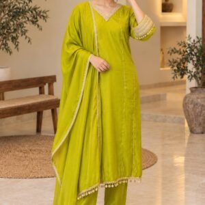Lime Green Embellished Anarkali Suit Set – Hikma
