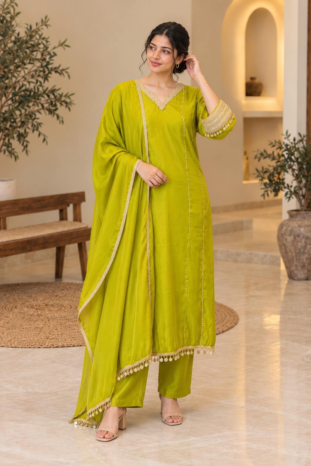 Lime Green Embellished Anarkali Suit Set – Hikma