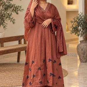 Rust Brown Floral Embellished 3-Piece Suit Set – Hikma