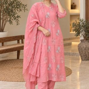 Pink Floral Embroidered Suit Set – Hikma