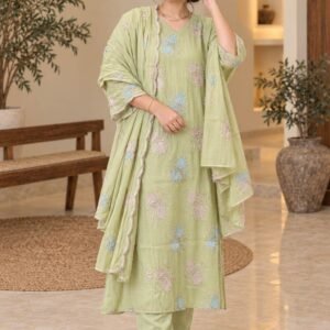 Pista Green Floral Embroidered Suit Set – Hikma