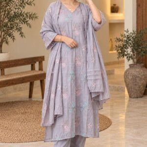 Lavender Floral Embroidered Suit Set – Hikma