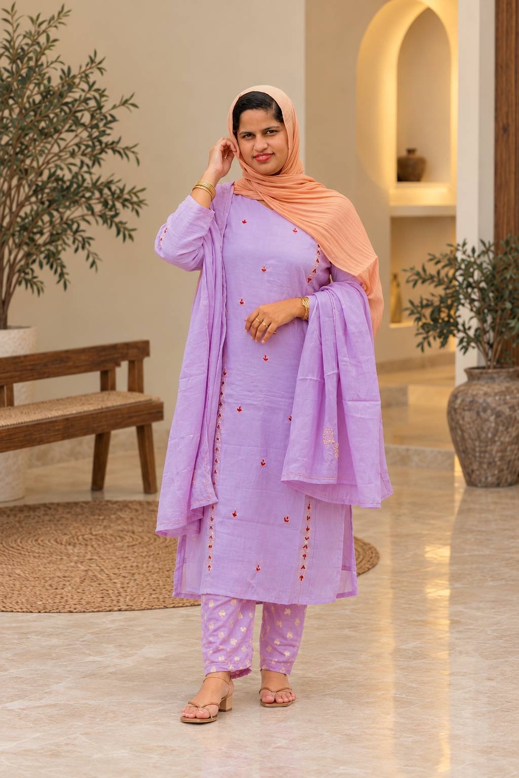 Lavender Embroidered Kurta Set Hikma