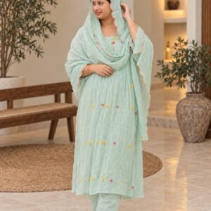 Mint Green Floral Embroidered Suit Set Hikma
