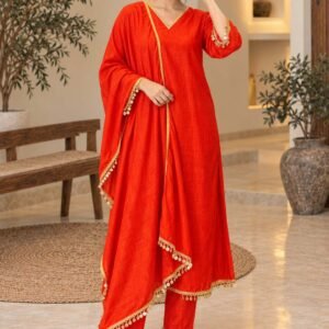 Orange Embellished Anarkali Suit Set – Hikma
