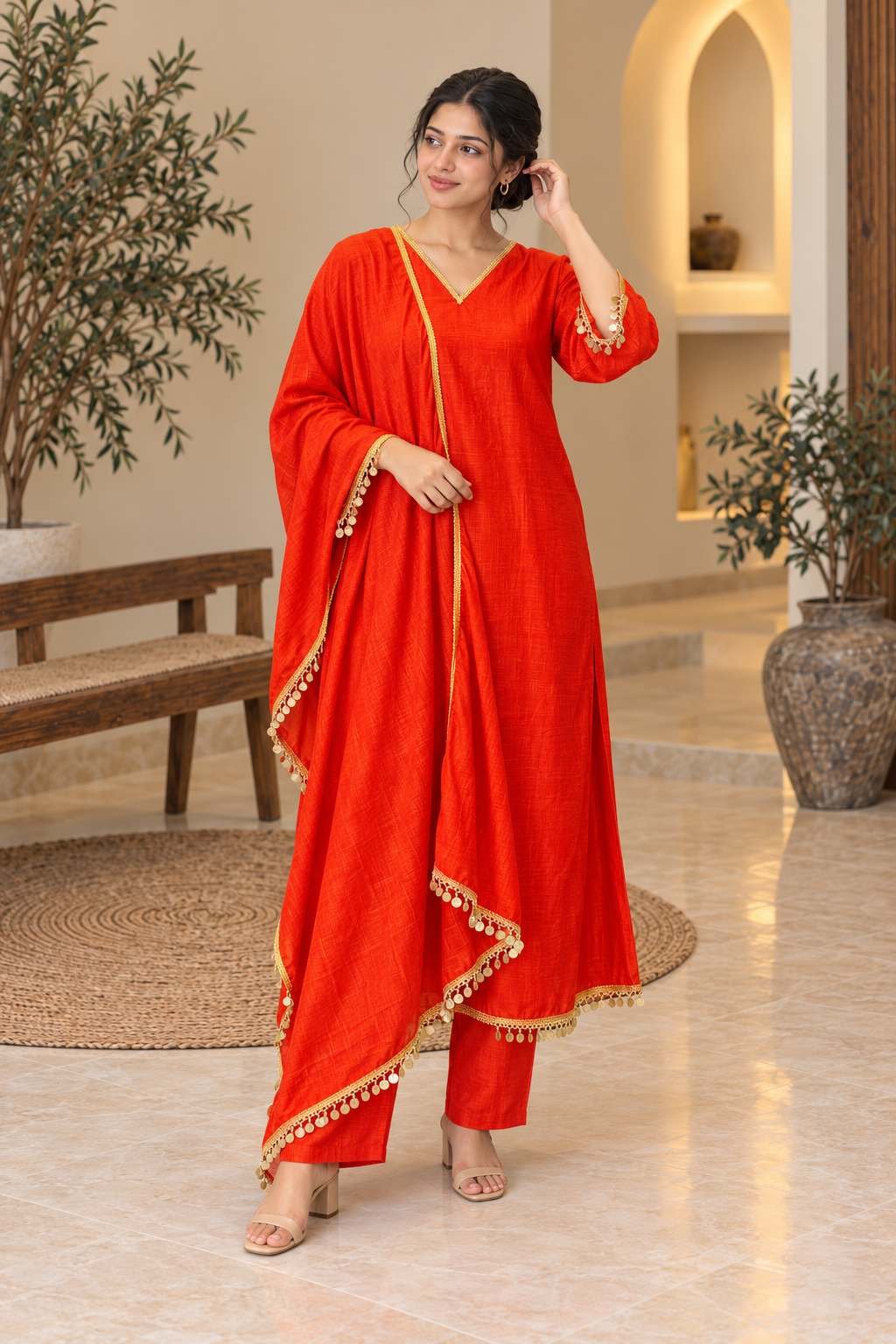 Orange Embellished Anarkali Suit Set – Hikma