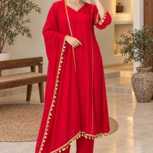 Red Embellished Anarkali Suit Set – Hikma