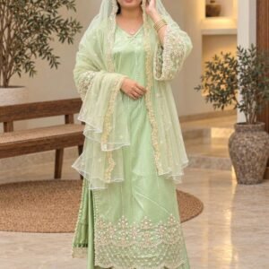 Pastel Green Embroidered Customised Anarkali Set – Hikma
