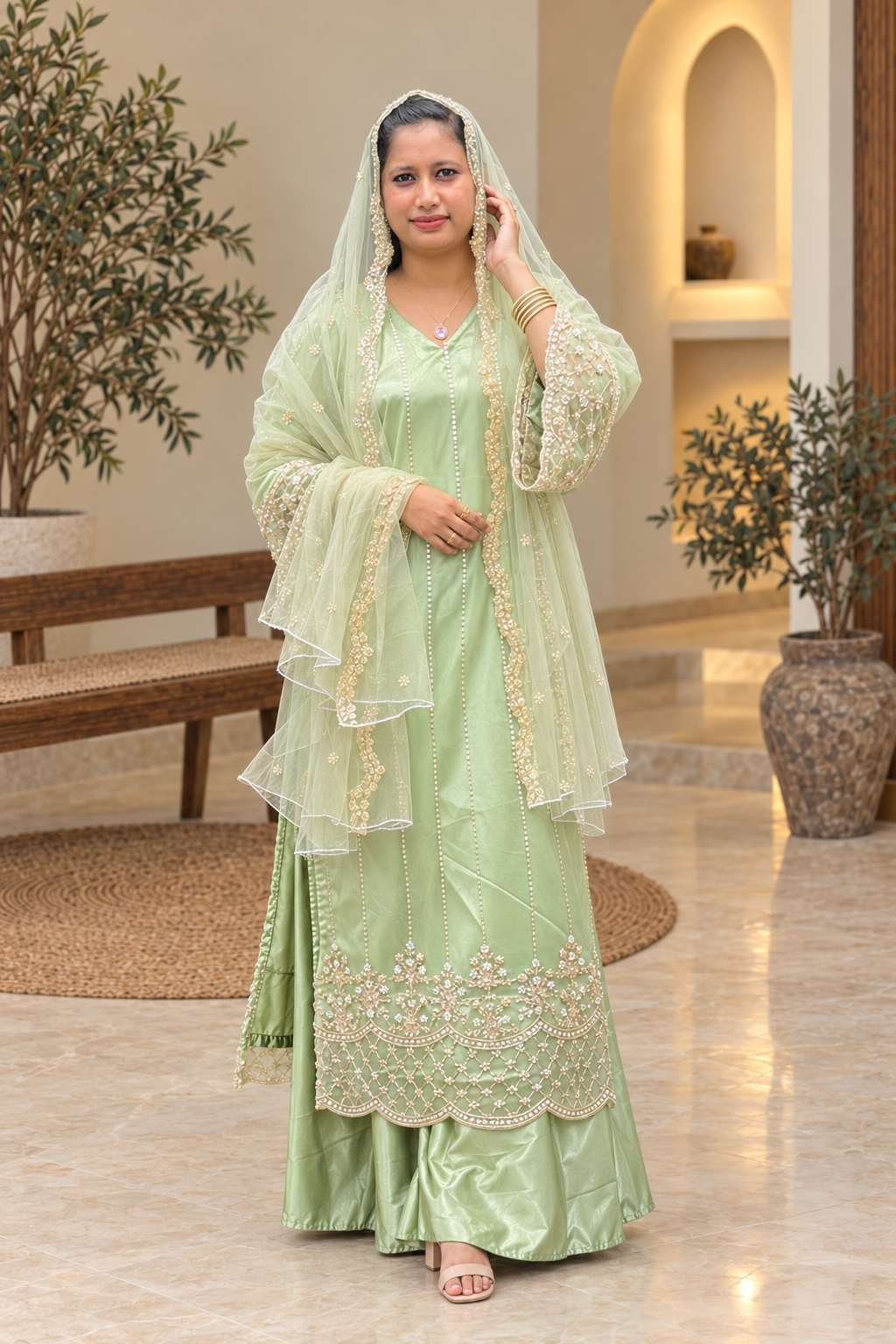 Pastel Green Embroidered Customised Anarkali Set – Hikma