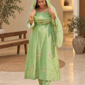 Pastel Green Embroidered Anarkali Suit Set – Hikma