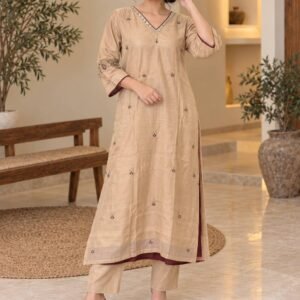 Beige Embroidered Kurta Pant Set – Hikma