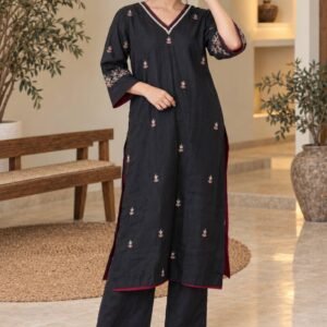 Black Embroidered Kurta Pant Set – Hikma