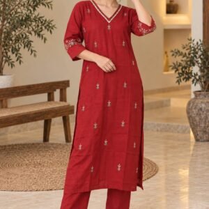 Maroon Embroidered Kurta Pant Set – Hikma