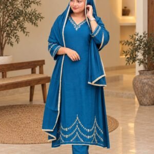 Teal Blue Embroidered Anarkali Suit Set – Hikma