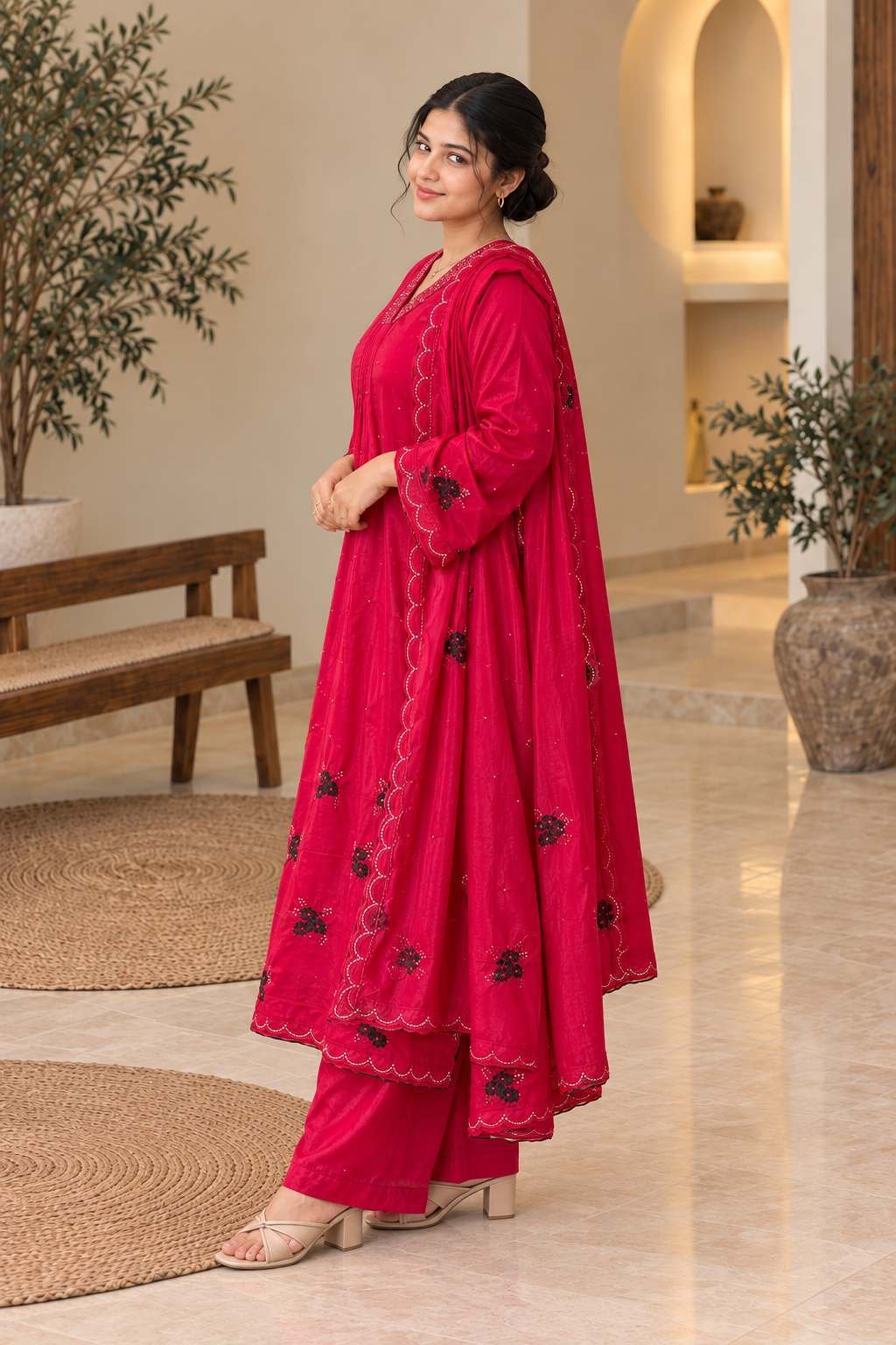 Rani Pink Floral Embellished 3-Piece Suit Set – Hikma - Image 3