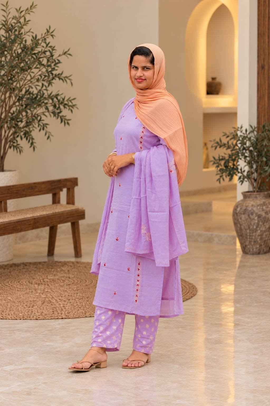 Lavender Embroidered Kurta Set Hikma - Image 2