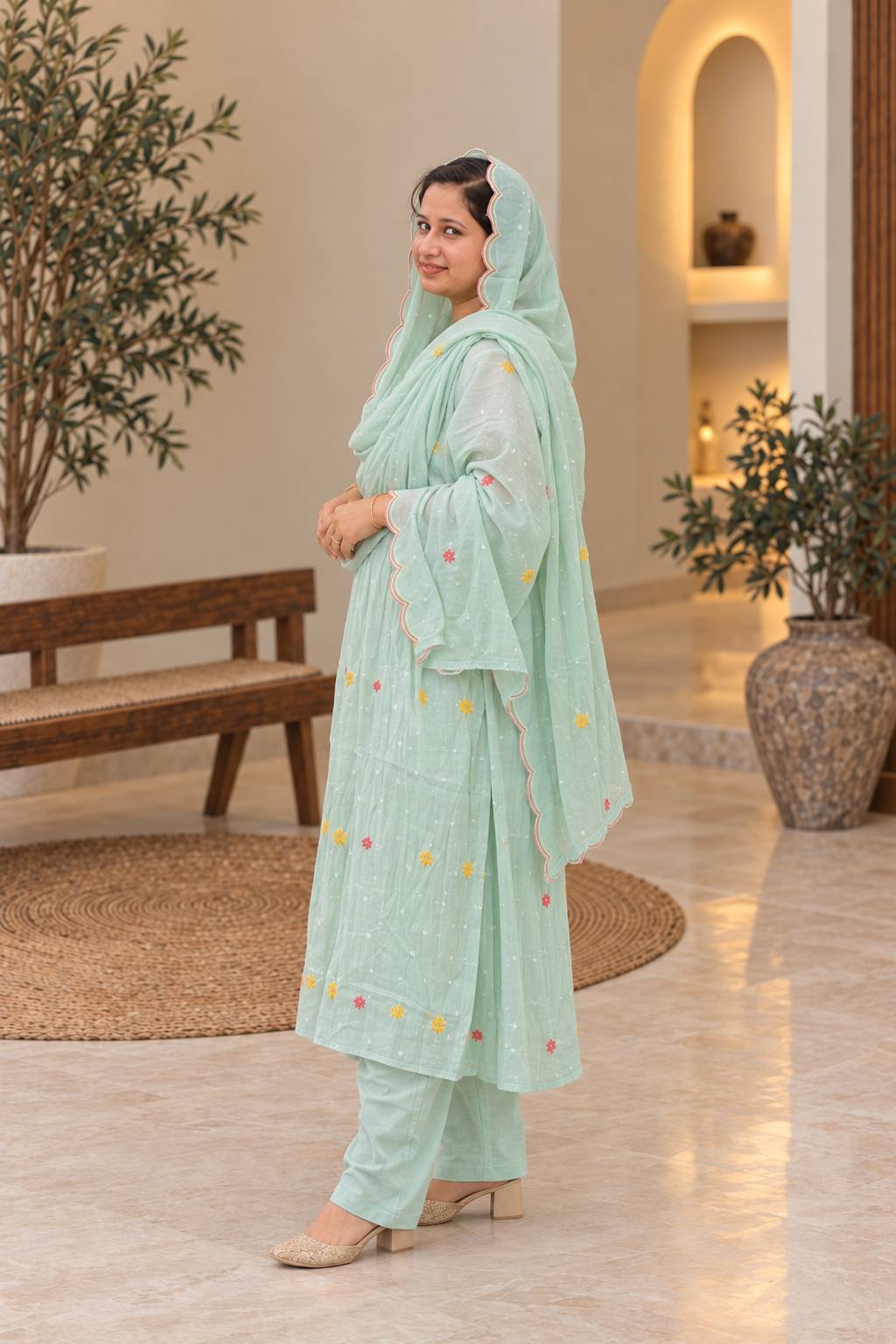 Mint Green Floral Embroidered Suit Set Hikma - Image 3