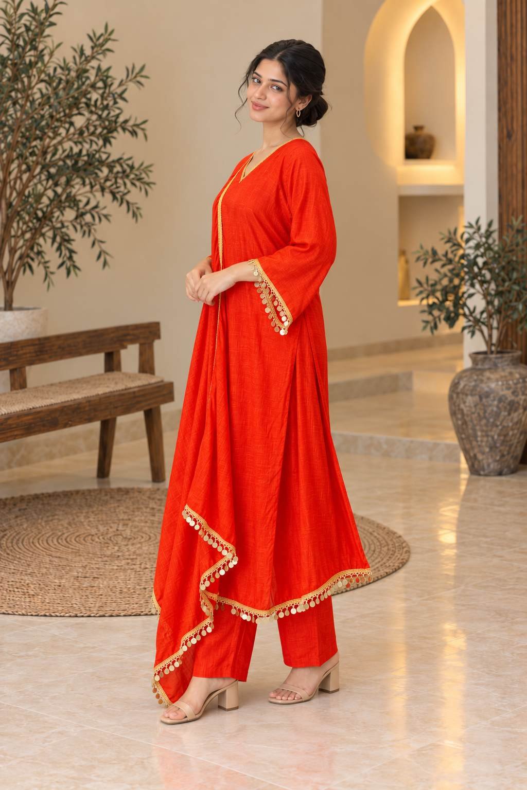Orange Embellished Anarkali Suit Set – Hikma - Image 2
