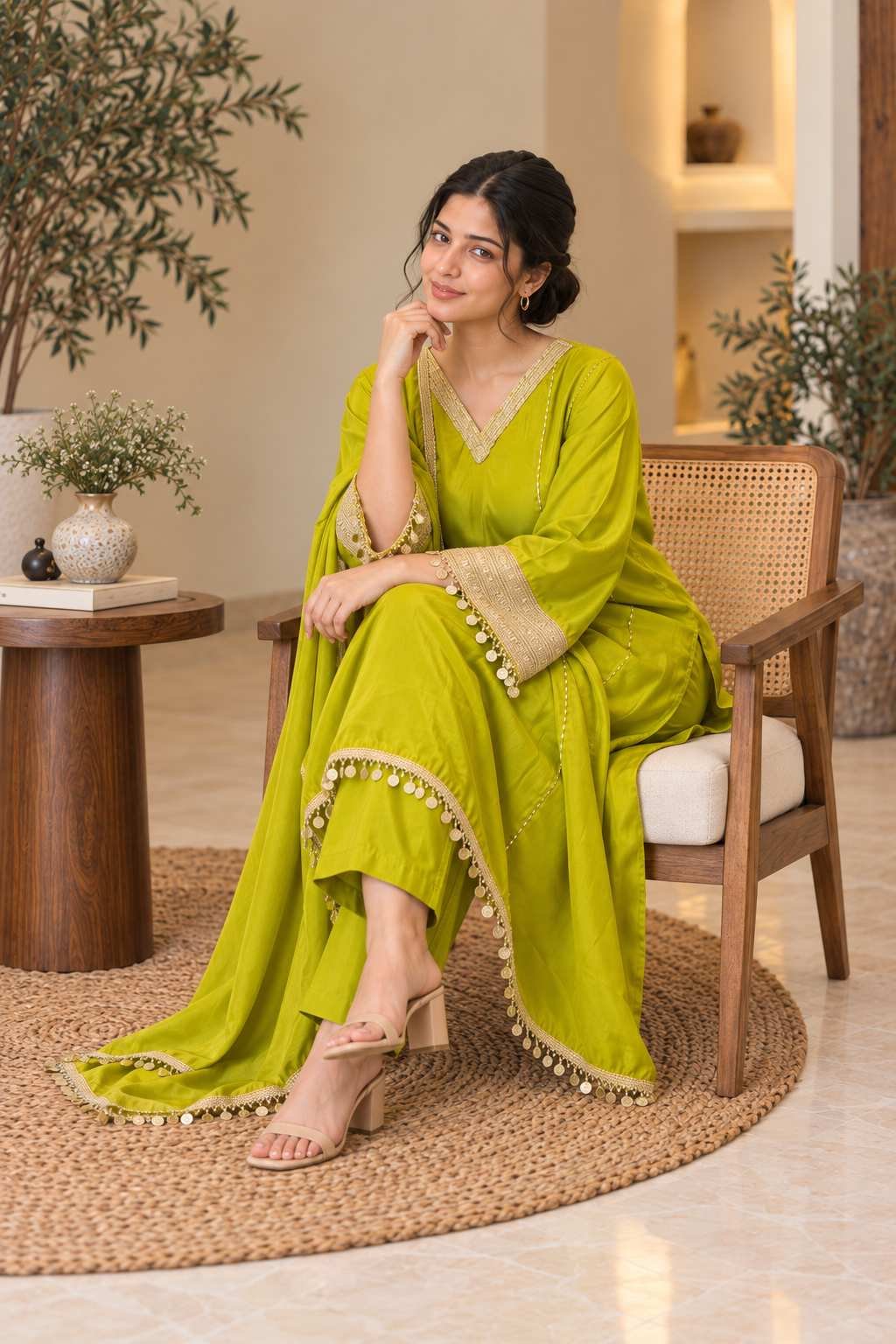 Lime Green Embellished Anarkali Suit Set – Hikma - Image 2