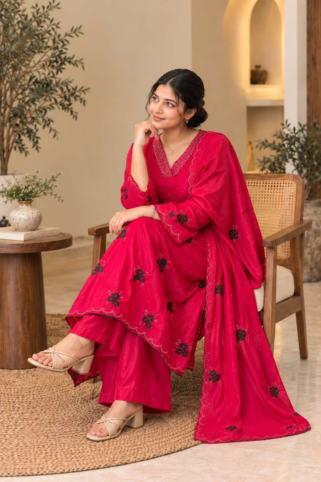 Rani Pink Floral Embellished 3-Piece Suit Set – Hikma - Image 2