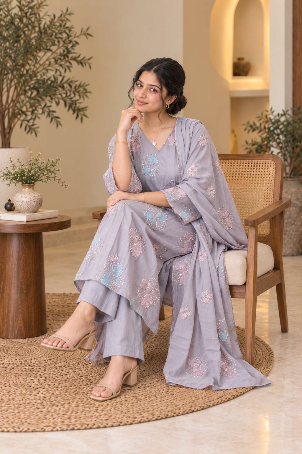 Lavender Floral Embroidered Suit Set – Hikma - Image 2