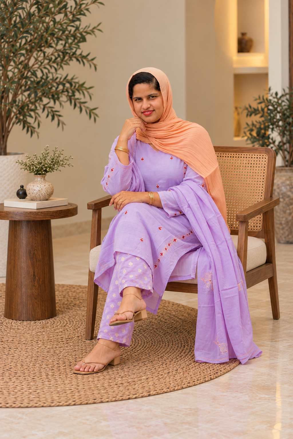 Lavender Embroidered Kurta Set Hikma - Image 4