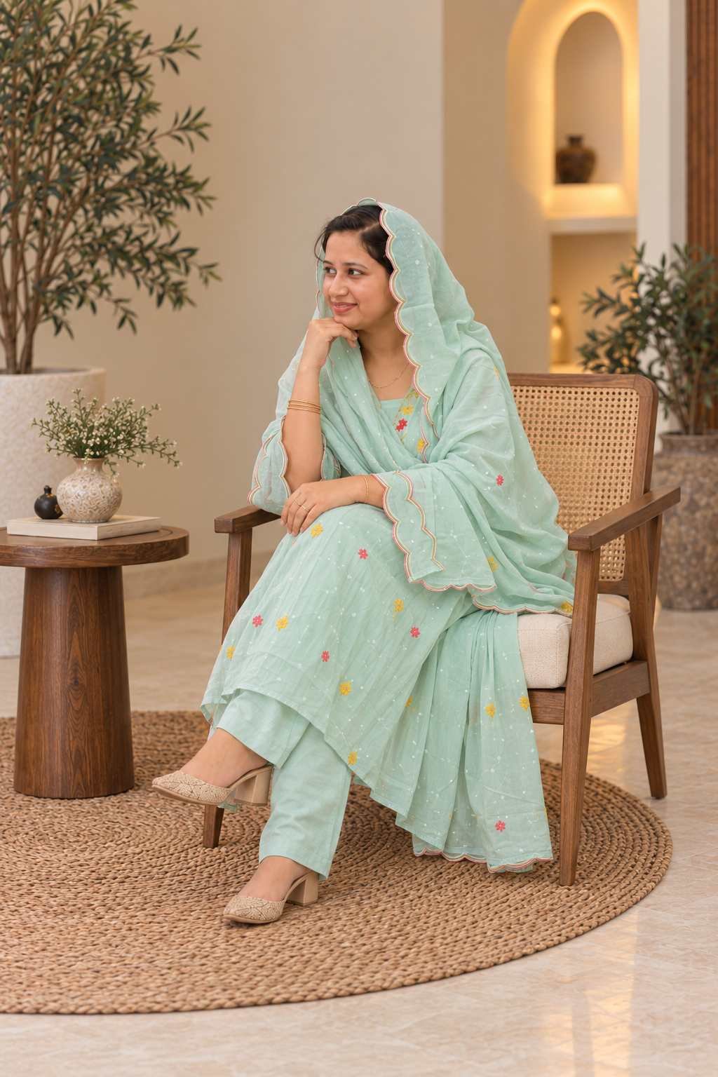 Mint Green Floral Embroidered Suit Set Hikma - Image 2