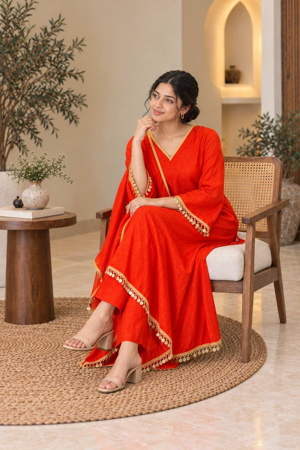 Orange Embellished Anarkali Suit Set – Hikma - Image 3