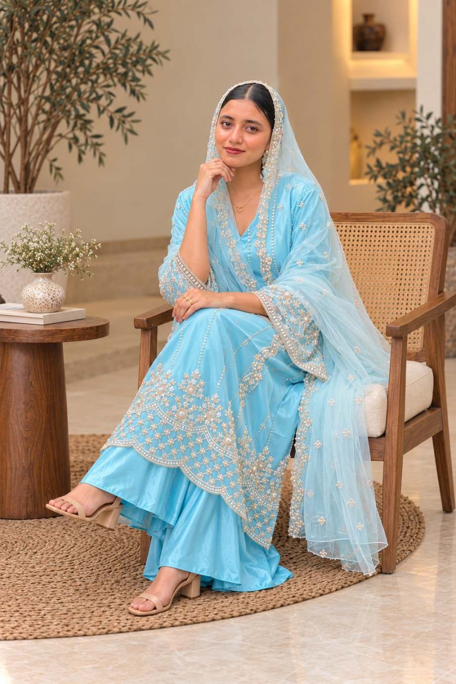 Sky Blue Customised Embroidered Anarkali Suit Hikma - Image 2