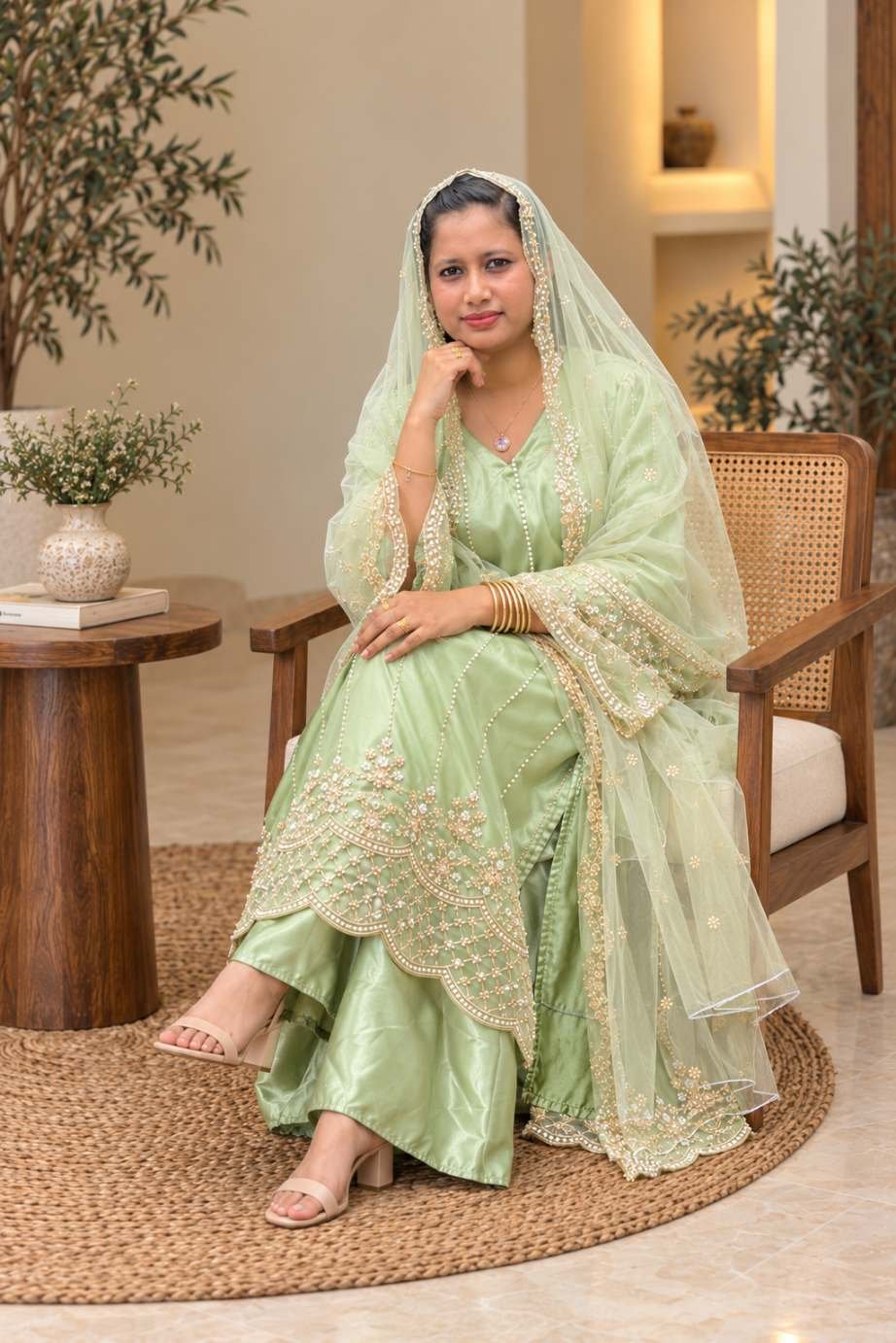 Pastel Green Embroidered Customised Anarkali Set – Hikma - Image 4
