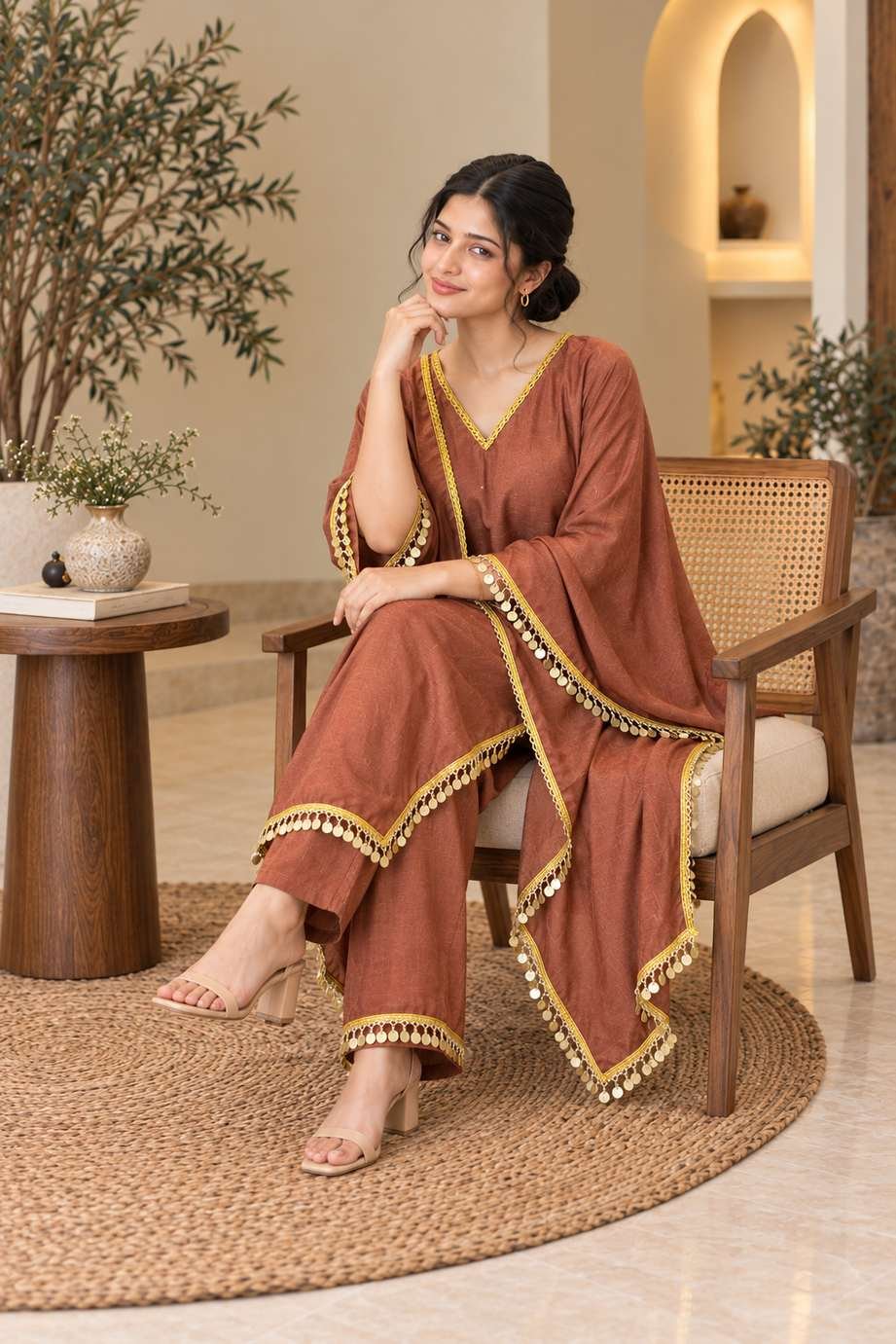 Mocha Brown Embellished Anarkali Suit Set – Hikma - Image 2